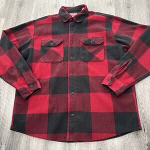 Wrangler Fleece Shirt Mens Sz Large Red Buffalo Plaid Long Sleeve Button Up